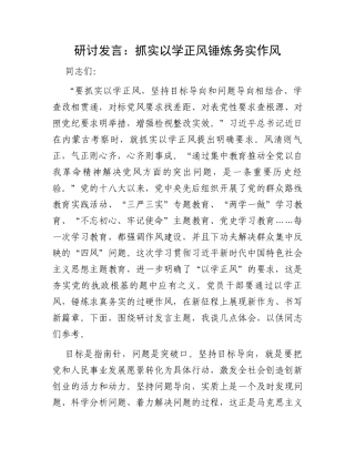 研讨发言：抓实以学正风锤炼务实作风