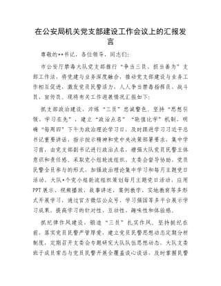 在公安局机关党支部建设工作会议上的汇报发言