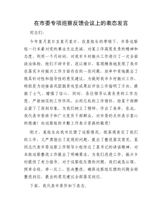 在市委专项巡察反馈会议上的表态发言
