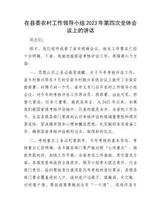 在县委农村工作领导小组2023年第四次全体会议上的讲话