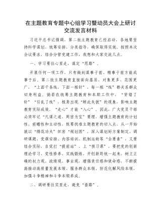 在主题教育专题中心组学习暨动员大会上研讨交流发言材料