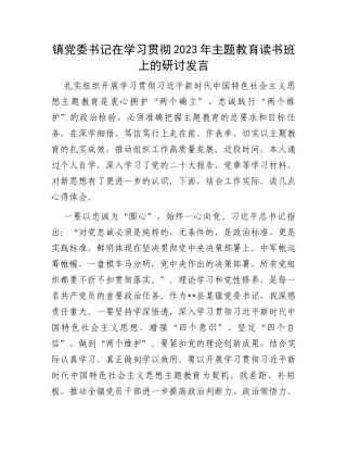 镇党委书记在学习贯彻2023年主题教育读书班上的研讨发言