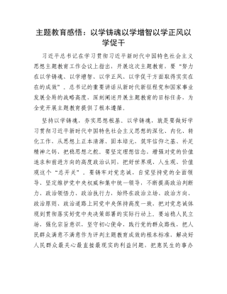 主题教育感悟：以学铸魂以学增智以学正风以学促干