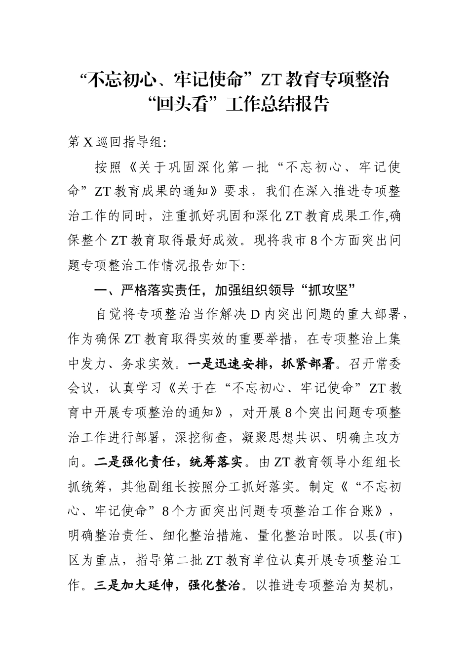 主题教育专项整治回头看工作总结报告_第1页