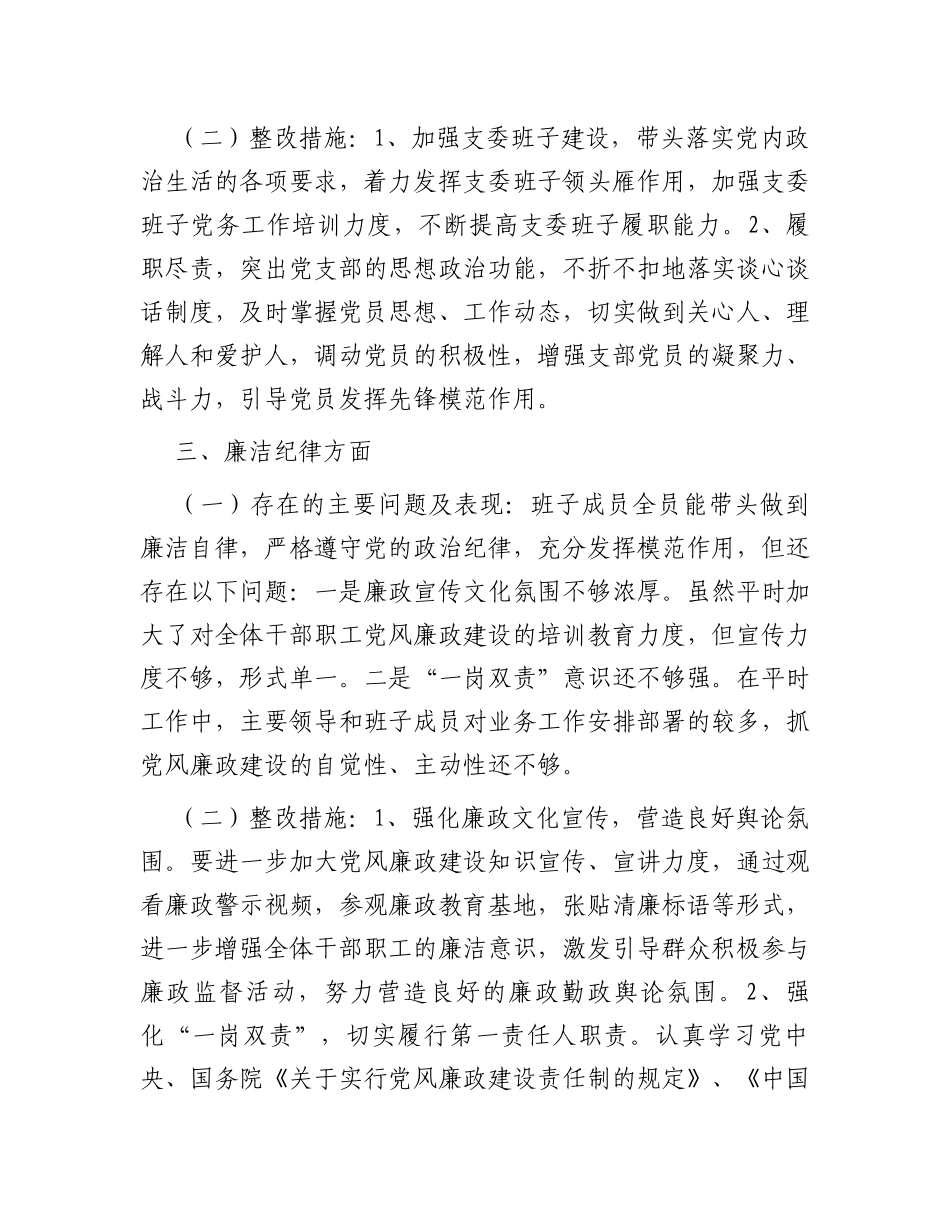 党支部班子关于“六个纪律”政治体检自查自纠报告_第3页