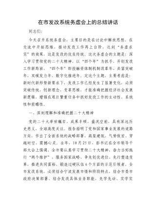 在市发改系统务虚会上的总结讲话