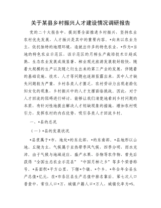关于某县乡村振兴人才建设情况调研报告