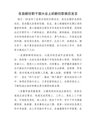 在县新任职干部大会上的新任职表态发言