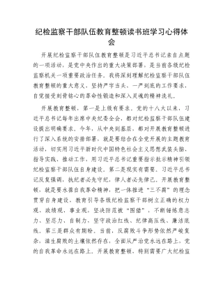 纪检监察干部队伍教育整顿读书班学习心得体会