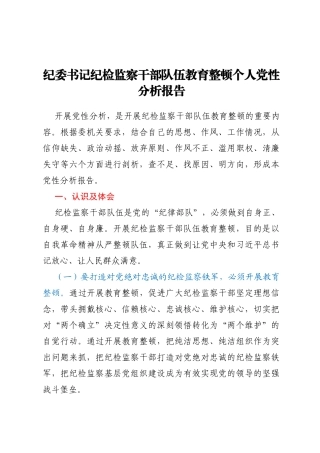 纪委书记纪检监察干部队伍教育整顿个人党性分析报告问题及原因+方向及措施