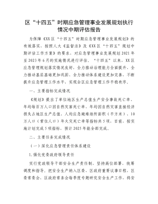 区“十四五”时期应急管理事业发展规划执行情况中期评估报告