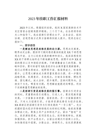 2023年挂职工作汇报材料
