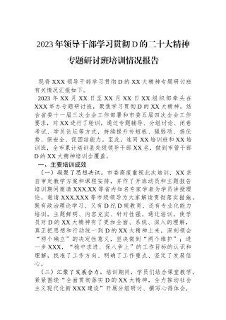2023年领导干部学习贯彻党的二十大精神专题研讨班培训情况报告