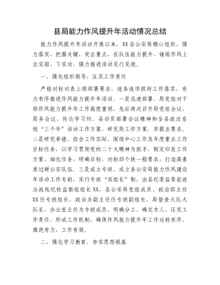 县局能力作风提升年活动情况总结