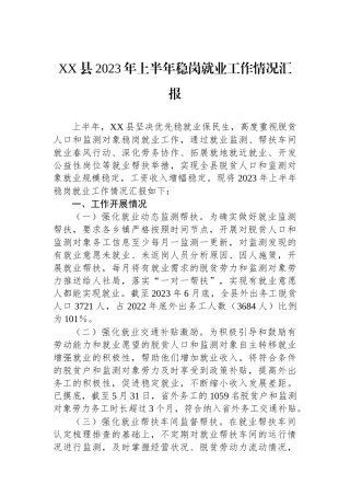 XX县2023年上半年稳岗就业工作情况汇报