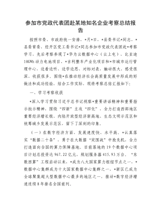 参加市党政代表团赴某地知名企业考察总结报告