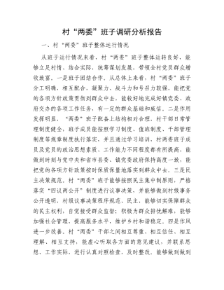 村“两委”班子调研分析报告