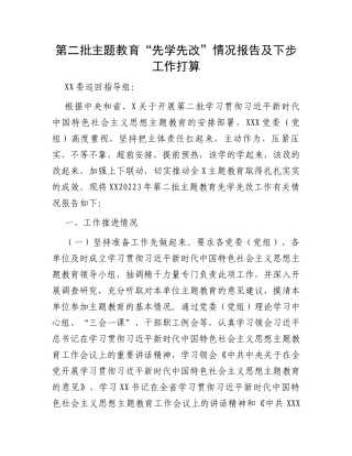 第二批主题教育“先学先改”情况报告及下步工作打算