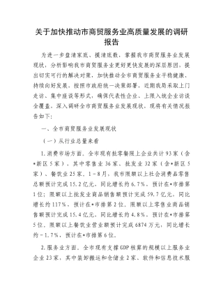 关于加快推动市商贸服务业高质量发展的调研报告