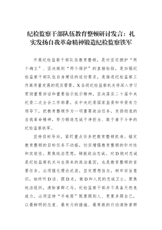 纪检监察干部队伍教育整顿研讨发言：扎实发扬自我革命精神锻造纪检监察铁军
