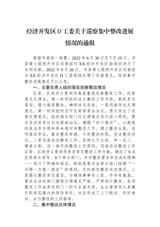 经济开发区党工委关于巡察集中整改进展情况的通报