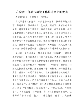 在全省干部队伍建设工作推进会上的发言