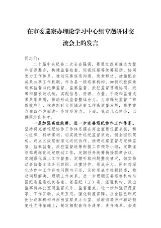 在市委巡察办理论学习中心组专题研讨交流会上的发言