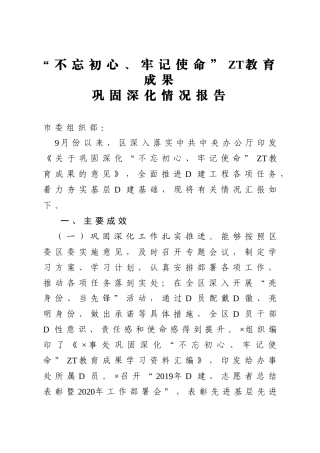 主题教育成果巩固深化情况报告