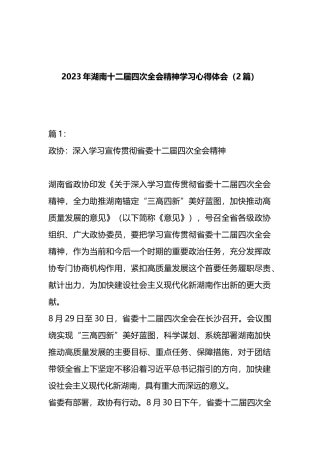 （2篇）2023年湖南十二届四次全会精神学习心得体会