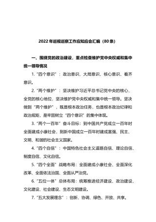 2022年巡视巡察工作应知应会汇编（80条）