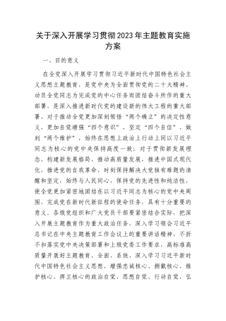 关于深入开展学习贯彻2023年主题教育实施方案