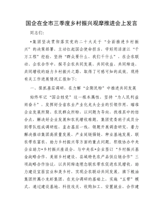国企在全市三季度乡村振兴观摩推进会上发言
