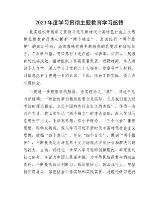 2023年度学习贯彻主题教育学习感悟