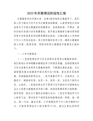 2023年开展情况阶段性汇报