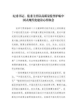 纪委书记、监委主任以高质量监督护航中国式现代化建设心得体会