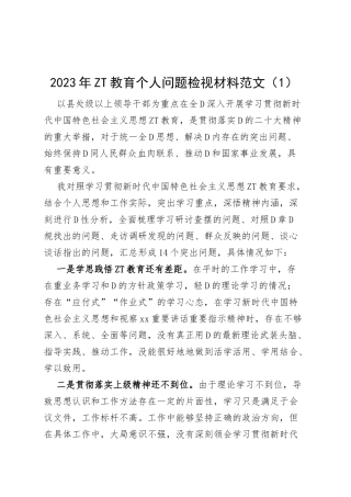 2023年主题教育个人问题检视材料范文
