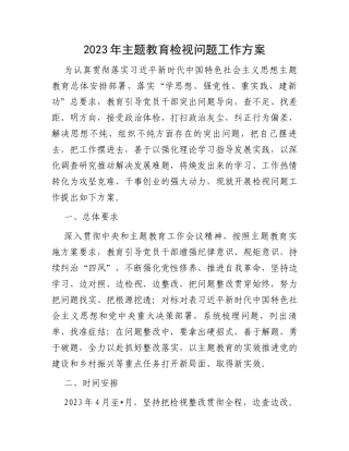 2023年主题教育检视问题工作方案