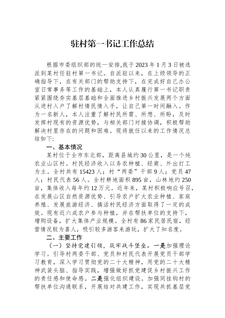 2023年驻村第一书记工作总结(1)_第1页