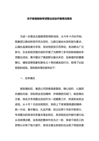 关于陈规陋俗专项整治活动开展情况报告（总结）