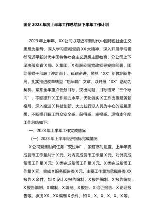 国企2023年度上半年工作总结及下半年工作计划