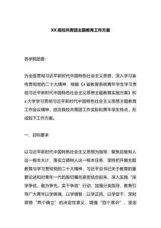 XX高校共青团主题教育工作方案