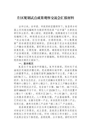 片区规划试点成果观摩交流会汇报材料