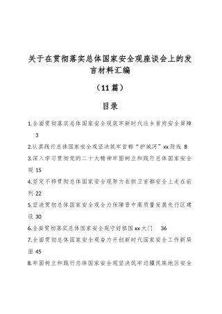 （11篇）关于在贯彻落实总体国家安全观座谈会上的发言材料汇编