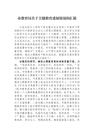 市教育局关于主题教育进展情况的汇报