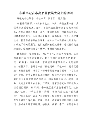 市委书记在市高质量发展大会上的讲话