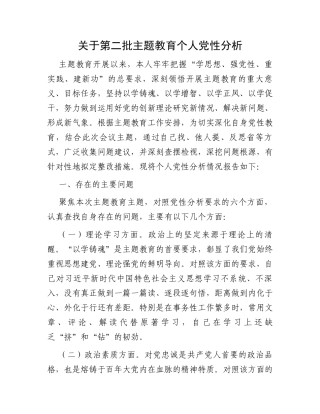 关于第二批主题教育个人党性分析