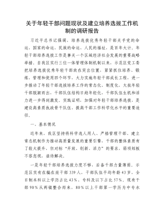关于年轻干部问题现状及建立培养选拔工作机制的调研报告