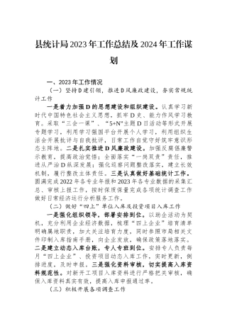 县统计局2023年工作总结及2024年工作谋划