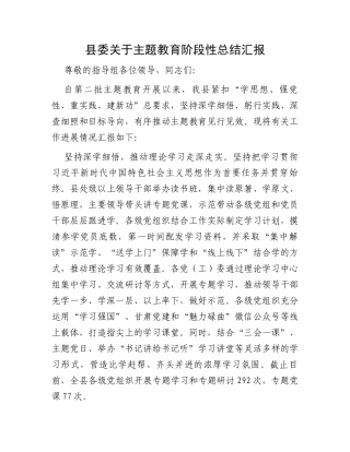 县委关于主题教育阶段性总结汇报