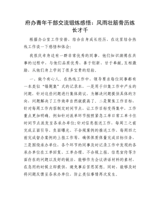 府办青年干部交流锻炼感悟：风雨壮筋骨历练长才千